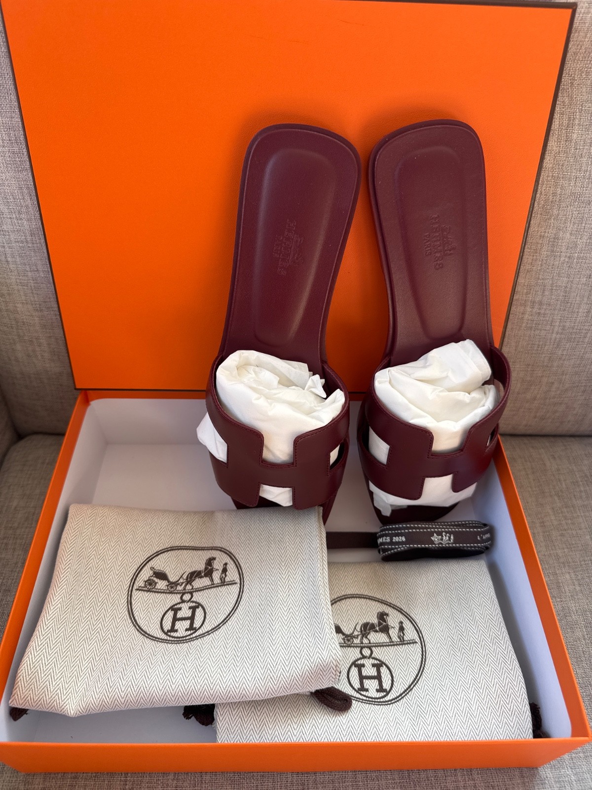 Hermes Oran Rough H Sandals Box Calfskin Flats Shoes Sz 40 Auth Box Dust Bag