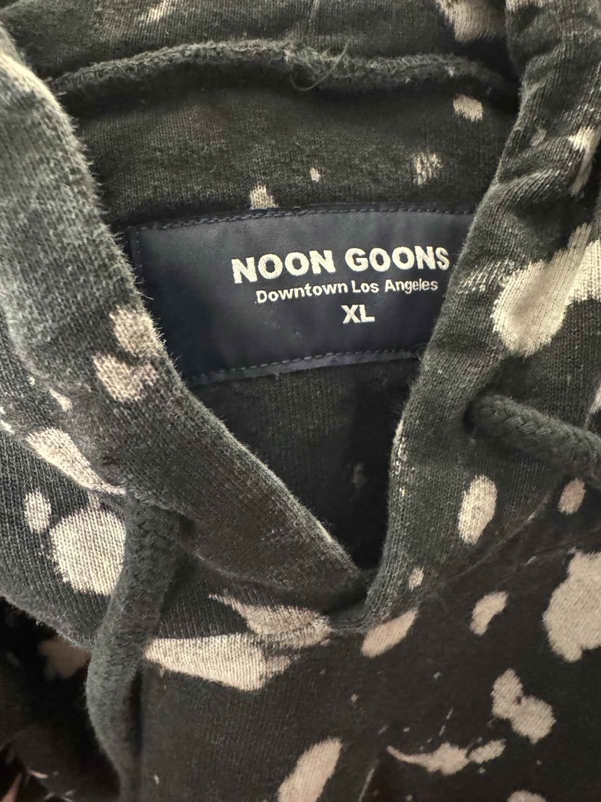 NOON GOONS VERTIGO HOODIE XL Gothic Logo HVY WGT Cotton BLEACH SPLAT RARE HTF