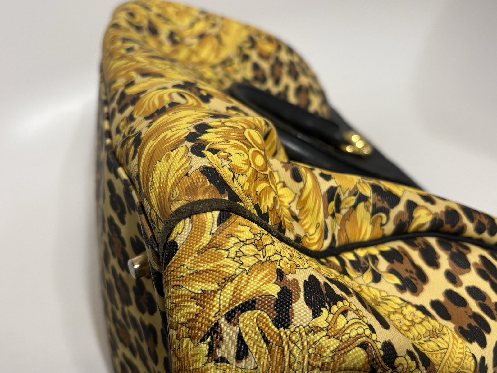 Vtg Gianni Versace Yellow Baroque Print PVC Bag