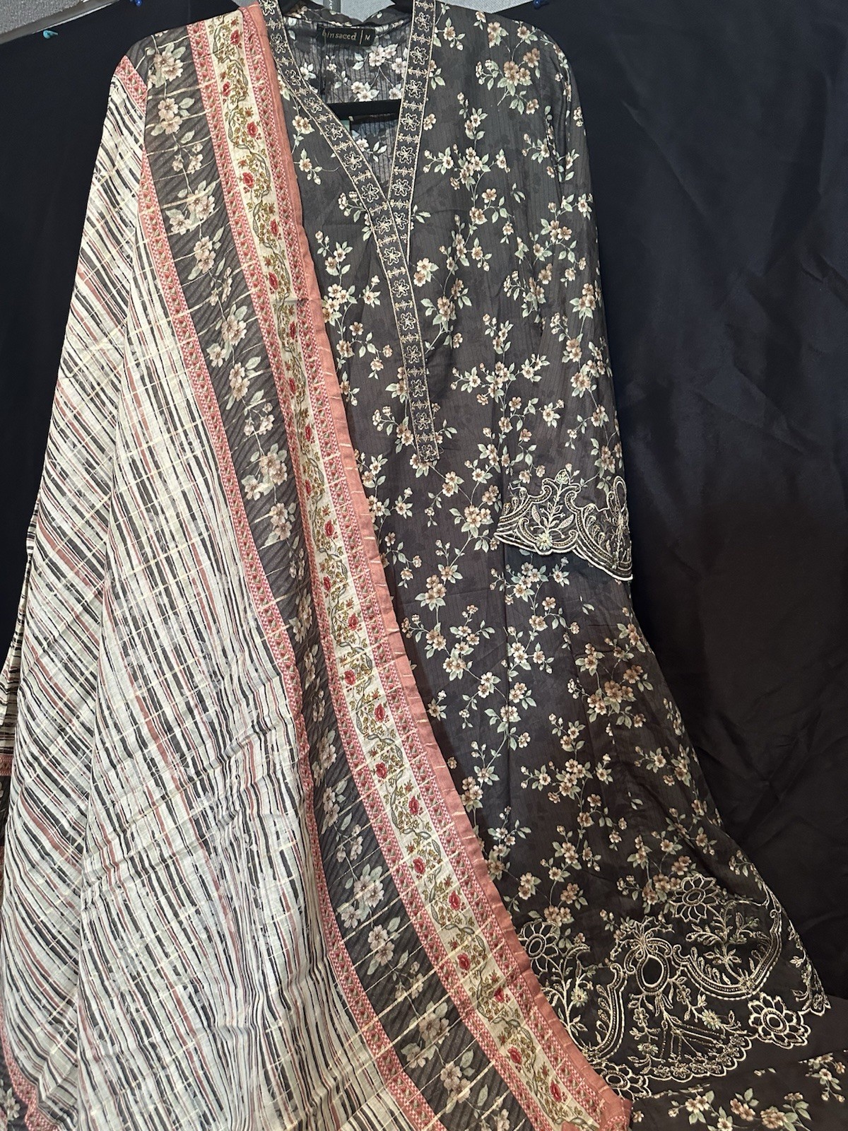 Bin Saeed Lawn Cotton 3 Pc Suit-premium Cut Work Emb- Aline Style-M & L – $44