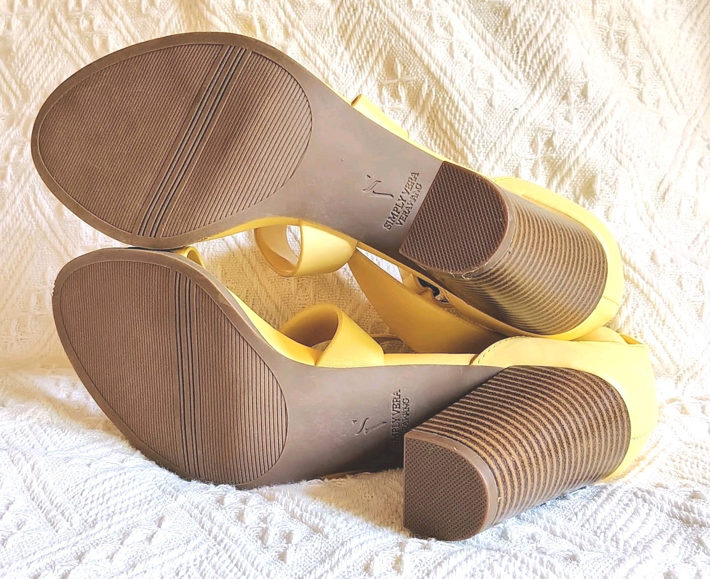 Simply Vera Wang Braestar Strappy Block Heel Yellow 3.75 Inch Heel