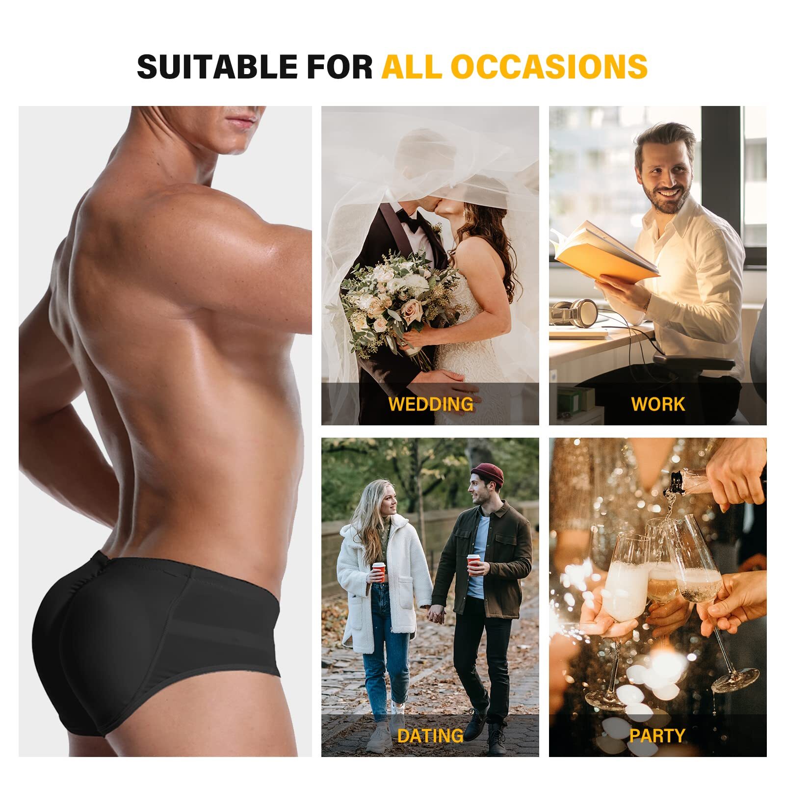 Mens Underwear Padded Boxers Briefs Butt Lifter Hip Enhancer Shorts Shaper Pants