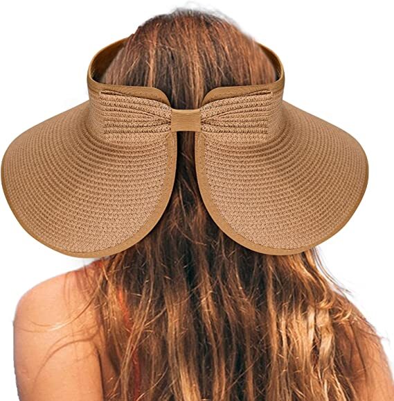 Womens Summer Foldable Straw Sun Visor Hat Roll Up Wide Brim Topless Outdoor Cap