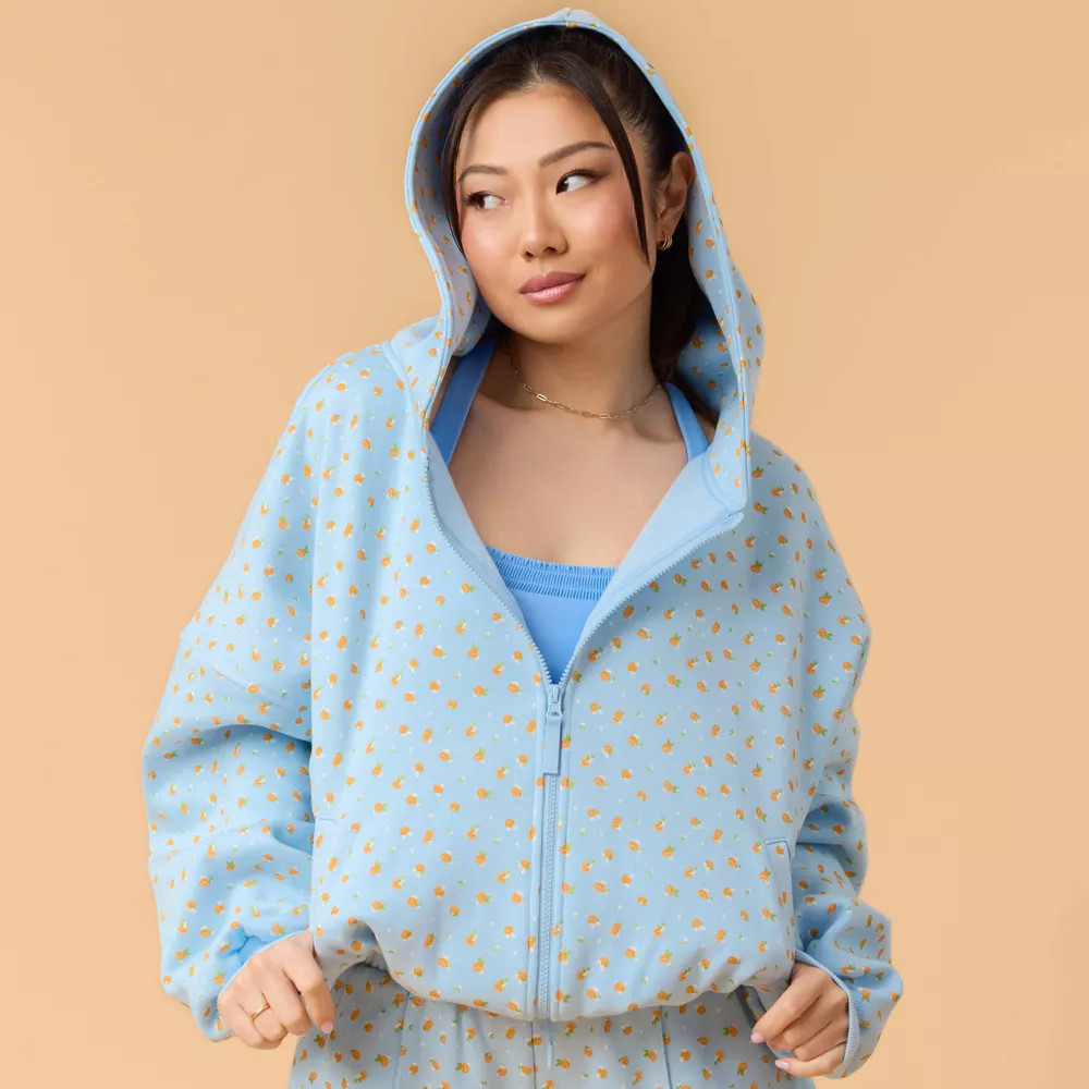Blogilates Women Mommy & Me Marshmallow Full Zip Hooded Sweatshirt – Blue