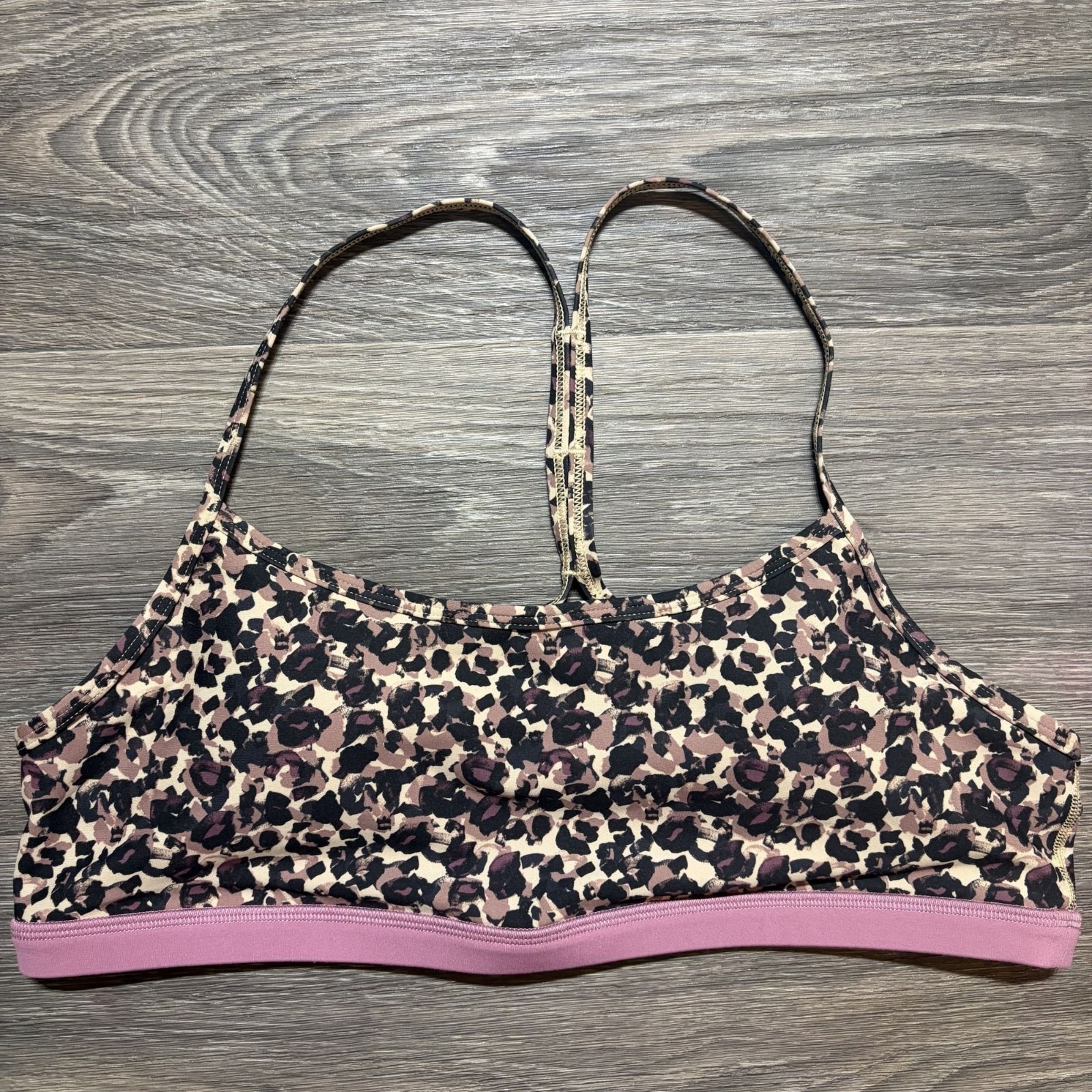 Johnny Was Calme Endurance Sports Bra XL Cross Back Leopard Mauve Activewear
