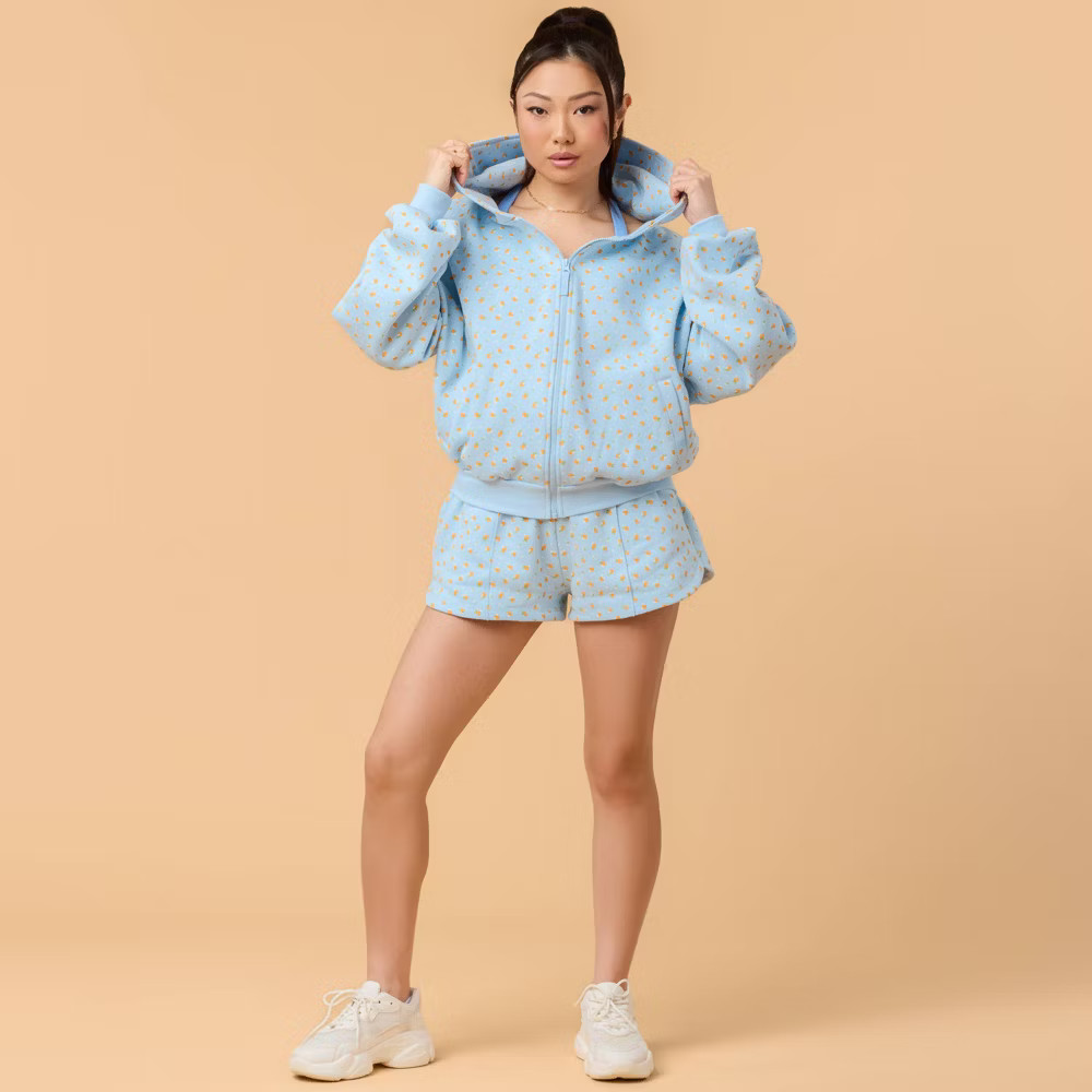Blogilates Women Mommy & Me Marshmallow Full Zip Hooded Sweatshirt – Blue