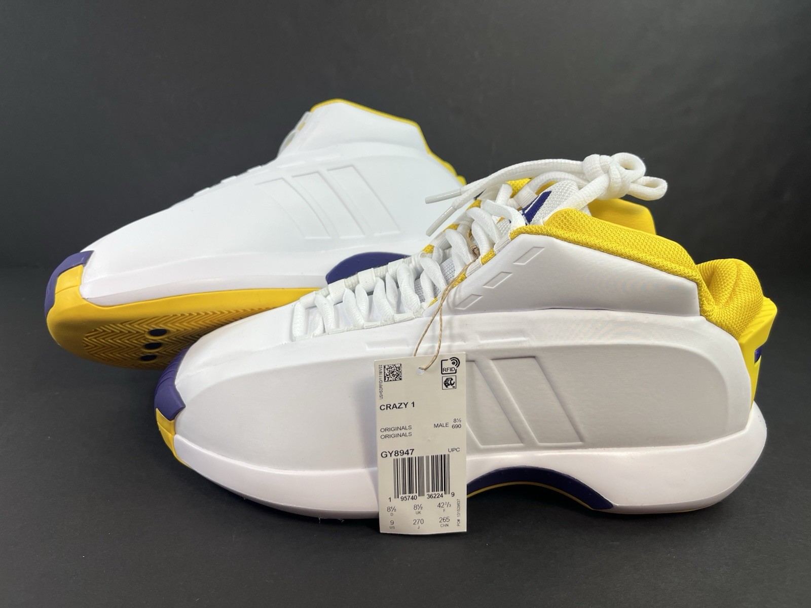 Adidas Crazy 1 Lakers Home 2022 Men’s Size 9 Athletic Basketball Shoes GY8947