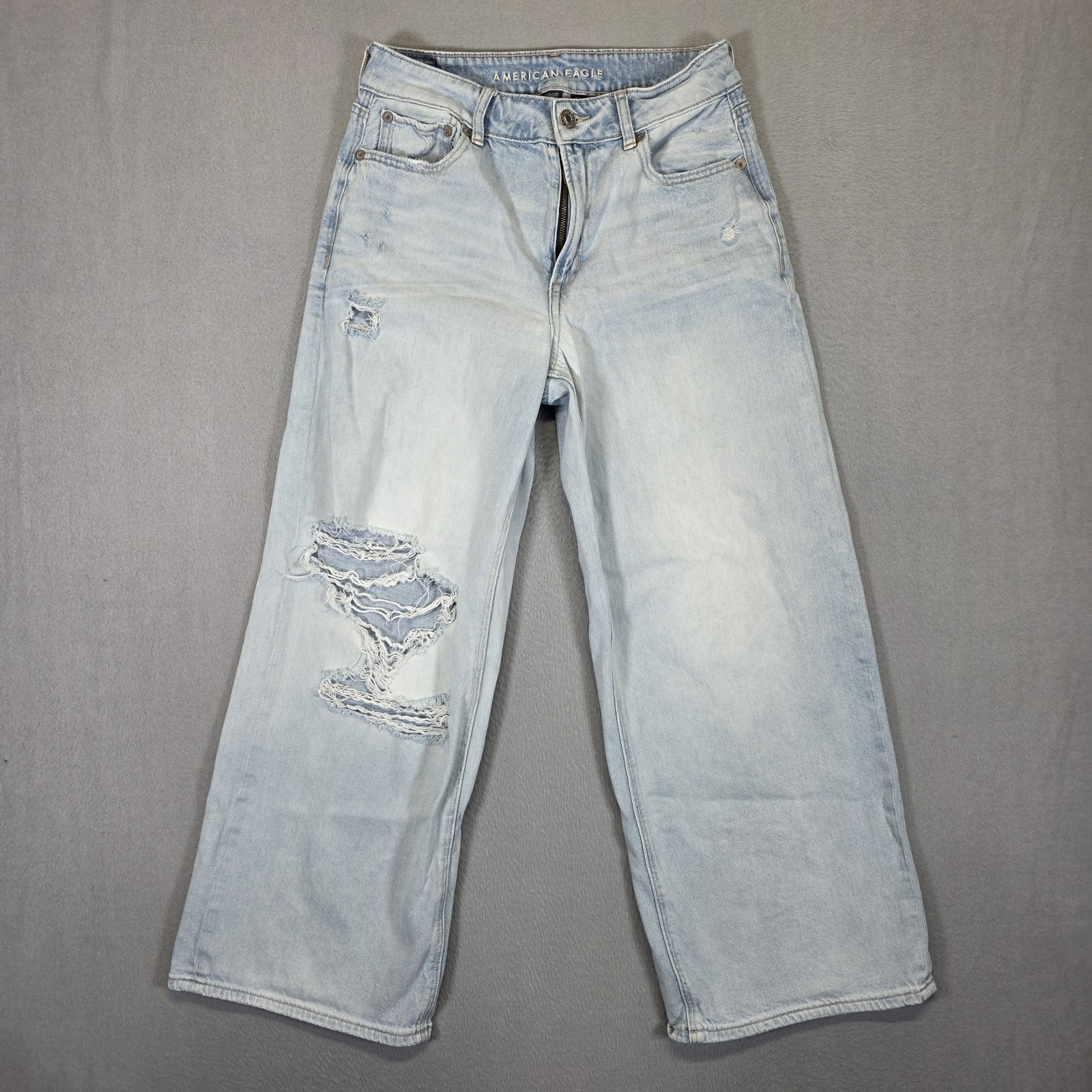American Eagle Jeans Womens 2 Blue Strigid Super High Rise Baggy Wide Ankle