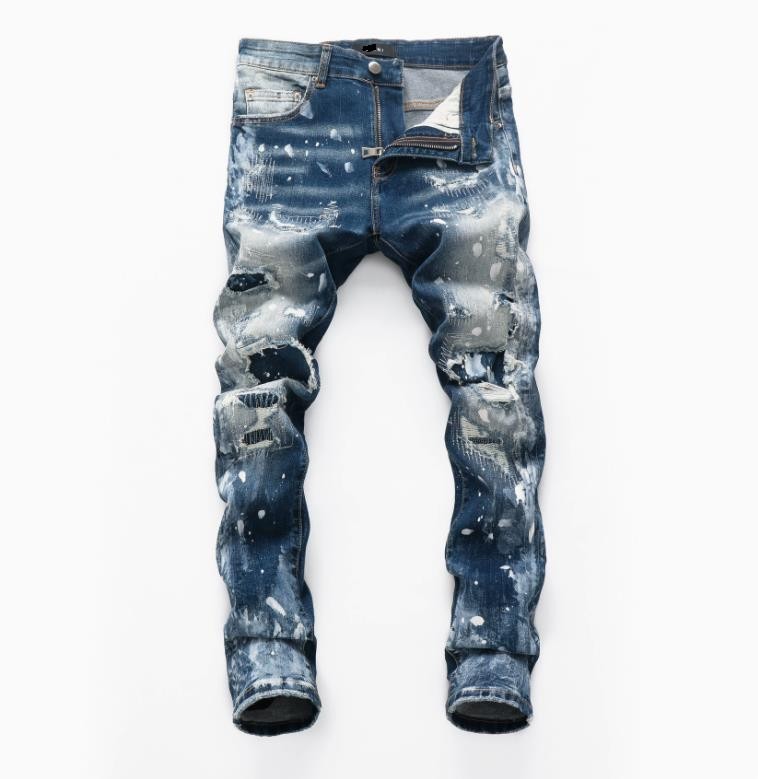 Men’s Blue Denim Jeans Ripped Motorcycle Casual Punk Hip Hop Trousers Pants New