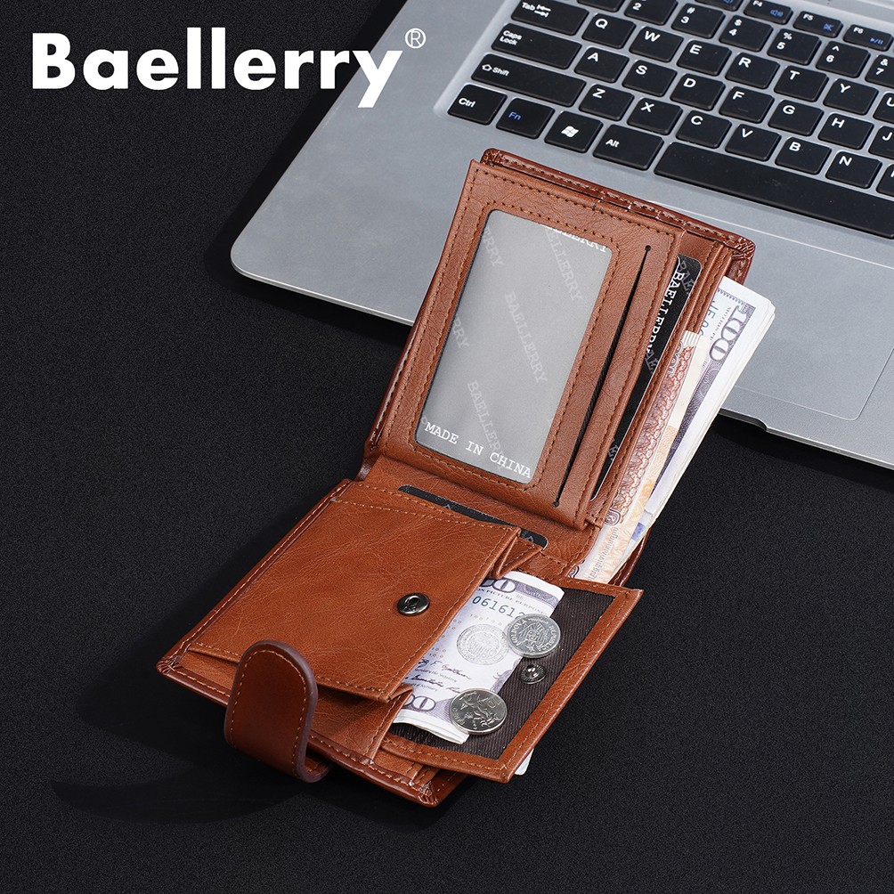 Men’s Leather Thin Business Card Case Wallet Folding Billfold Wallet Hasp Snap