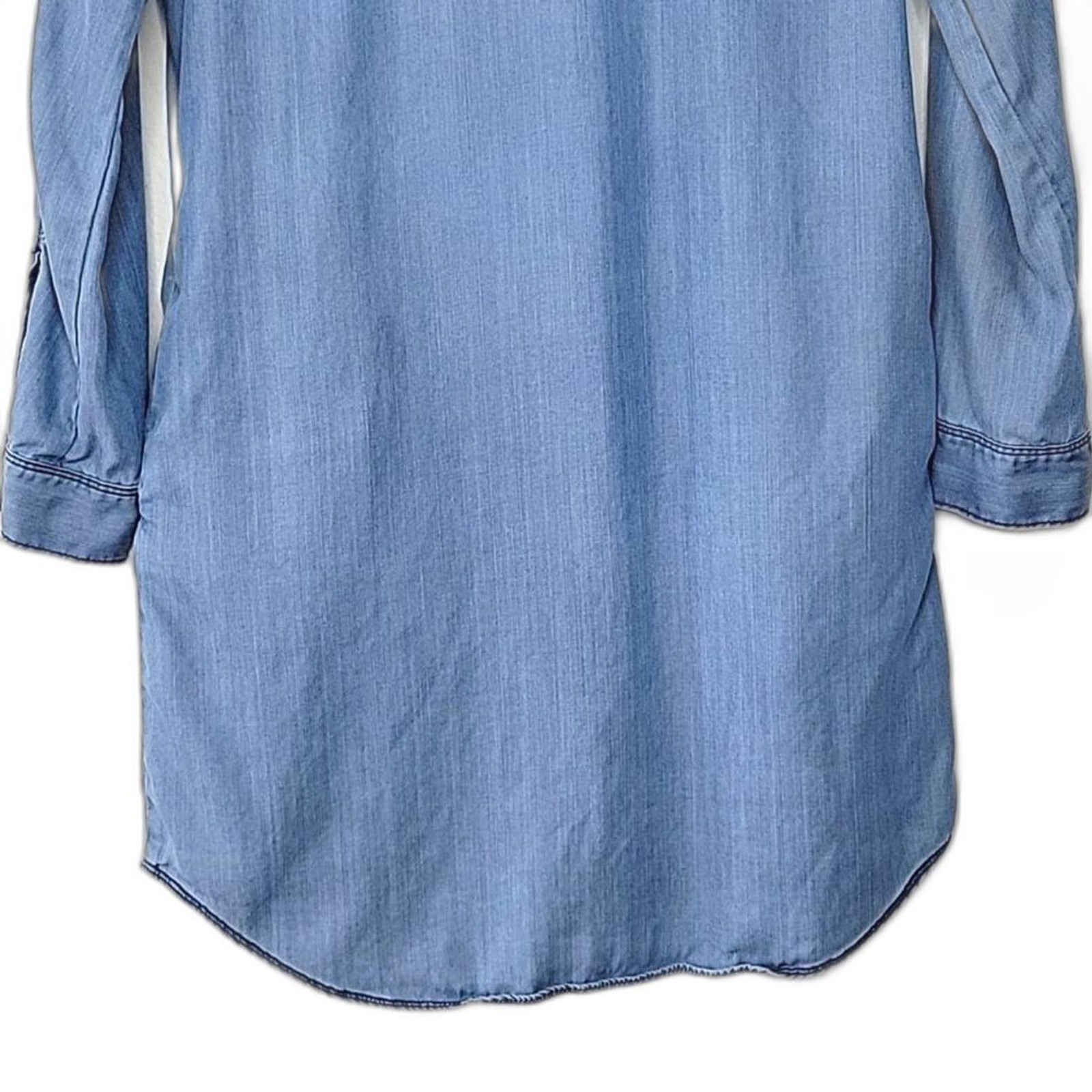 AQUA Bloomingdale’s Blue 100% Tencel Long Sleeve Collared Tunic Shirt size XS