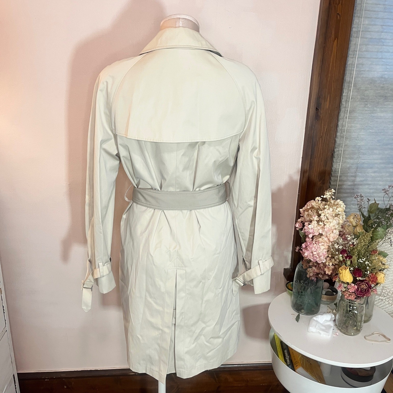 Worthington Womens Double Breasted Trench Rain Coat Beige Belted Lining Medium