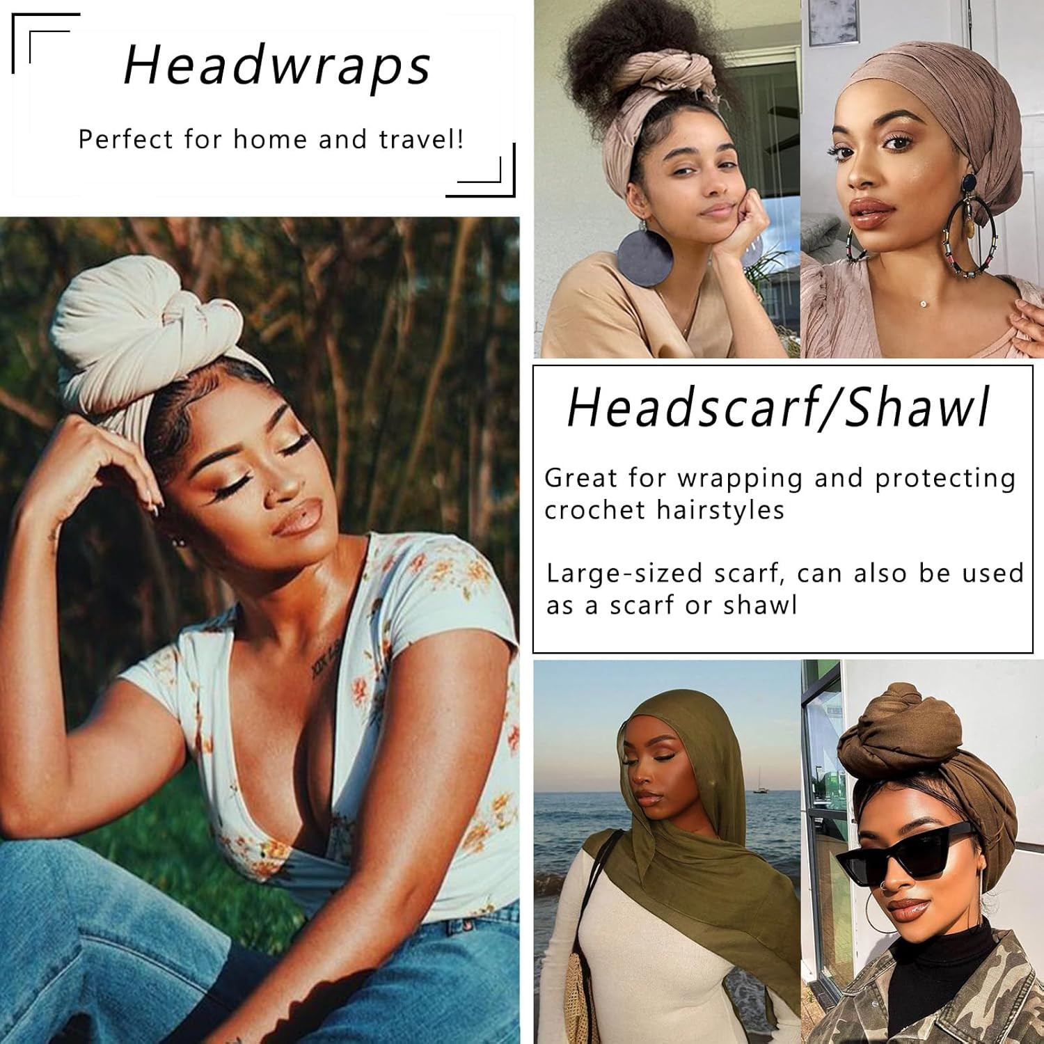 2 Piece Solid Color Stretch Jersey Head Wrap Long Scarf Long African Hair Wraps