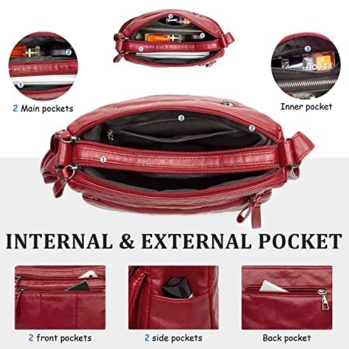 Purses for Women Soft PU Leather Shoulder Bag Ladies Crossbody Purse Red-10.2″