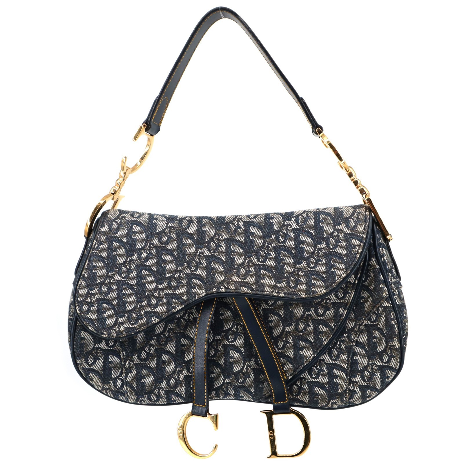 [Pre-owned] Christian Dior Trotter Double Saddle Bag Canvas Navy