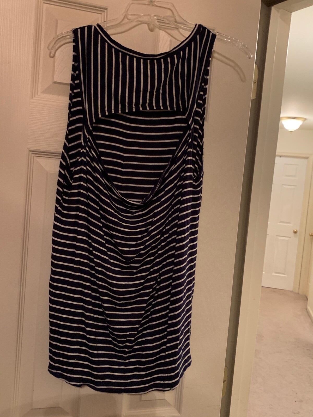 Womens Size M White Birch Navy w/ White Stripes Sleeveless Top Open Back
