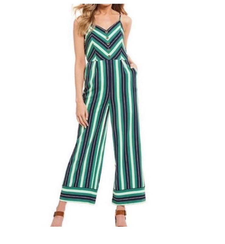Ivory Polyester Striped Jumpsuits & Rompers for Women in good condition size L