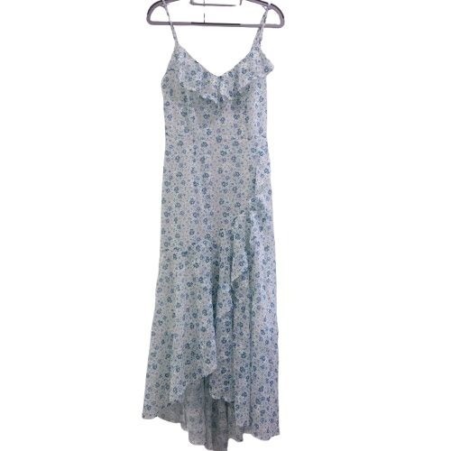 NEW Quiz White Ditsy Floral Chiffon Strappy High Low Maxi Dress Ruffled Size 4