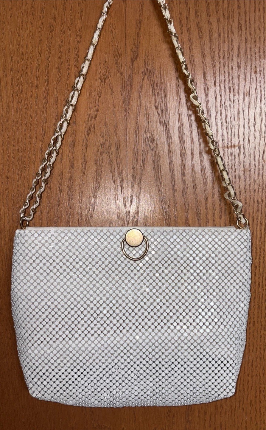 Bueno Collection White Metal Mesh Evening Bag Purse Vtg Gold Chain Link Straps
