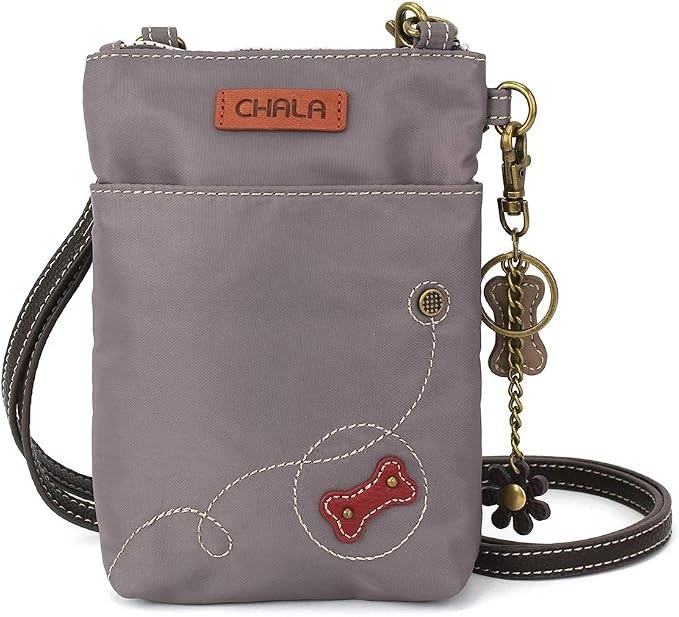 Chala Venture Nylon and Faux Leather RFID Crossbody Purse – Pawprint, Gray NWT