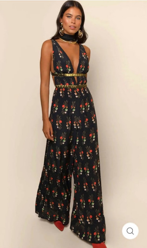 New Rixo Hollywood Silk Black Cherry Blossom Jumpsuit Size XXS XS S M L XL