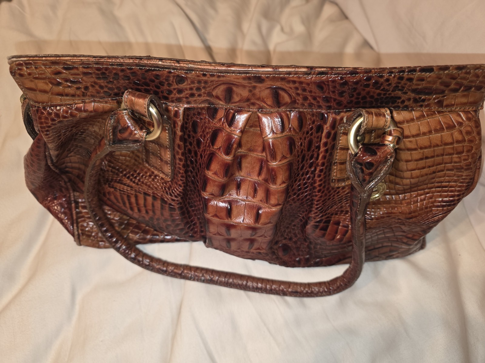 BRAHMIN Elouise Large Shoulder Bag Brown Melb Croc Emb Leather VGT?