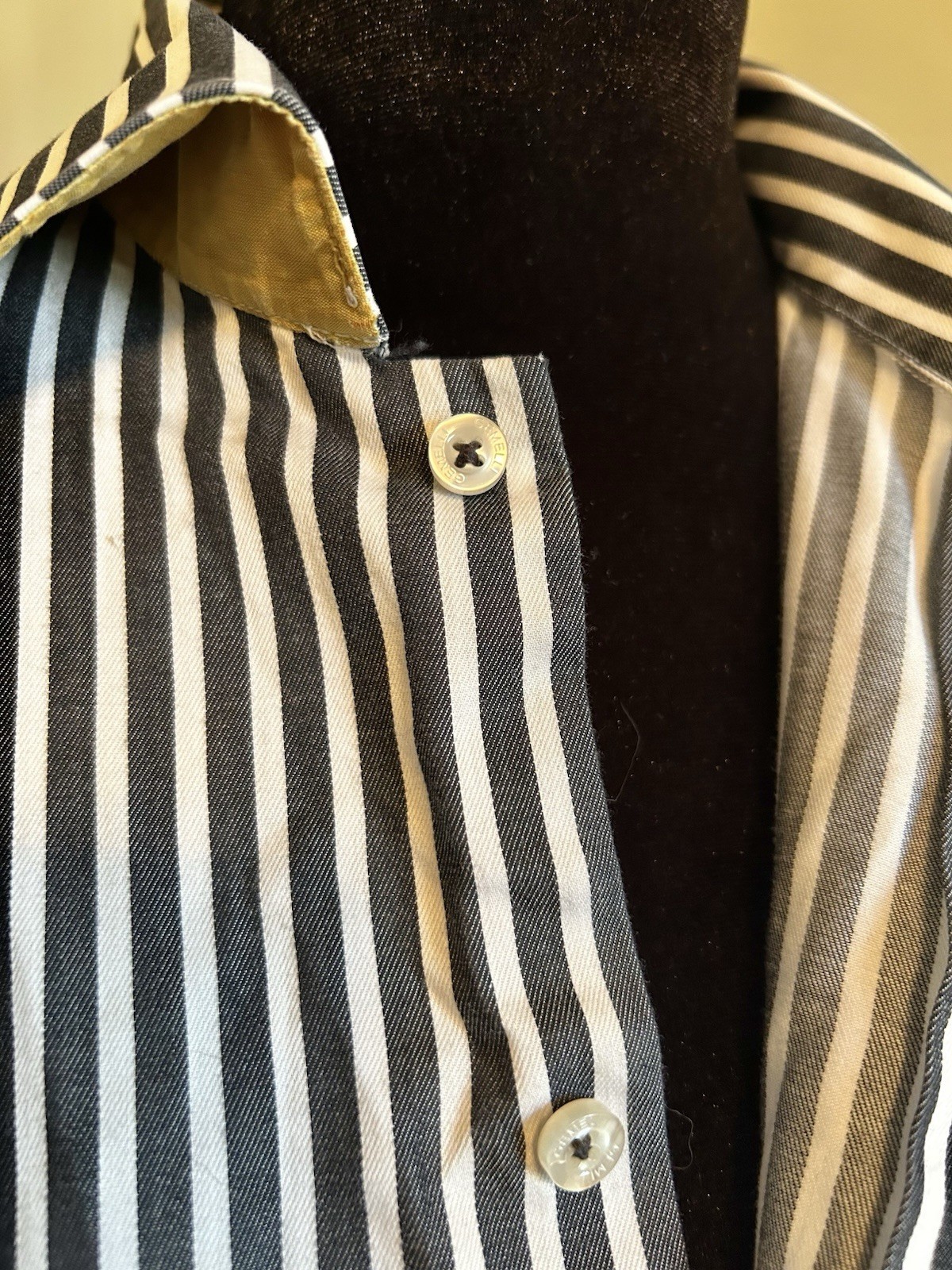 Gemelli Men’s Black/White Striped Dress Shirt 42 with 16 1/2 neck 100% Cotton