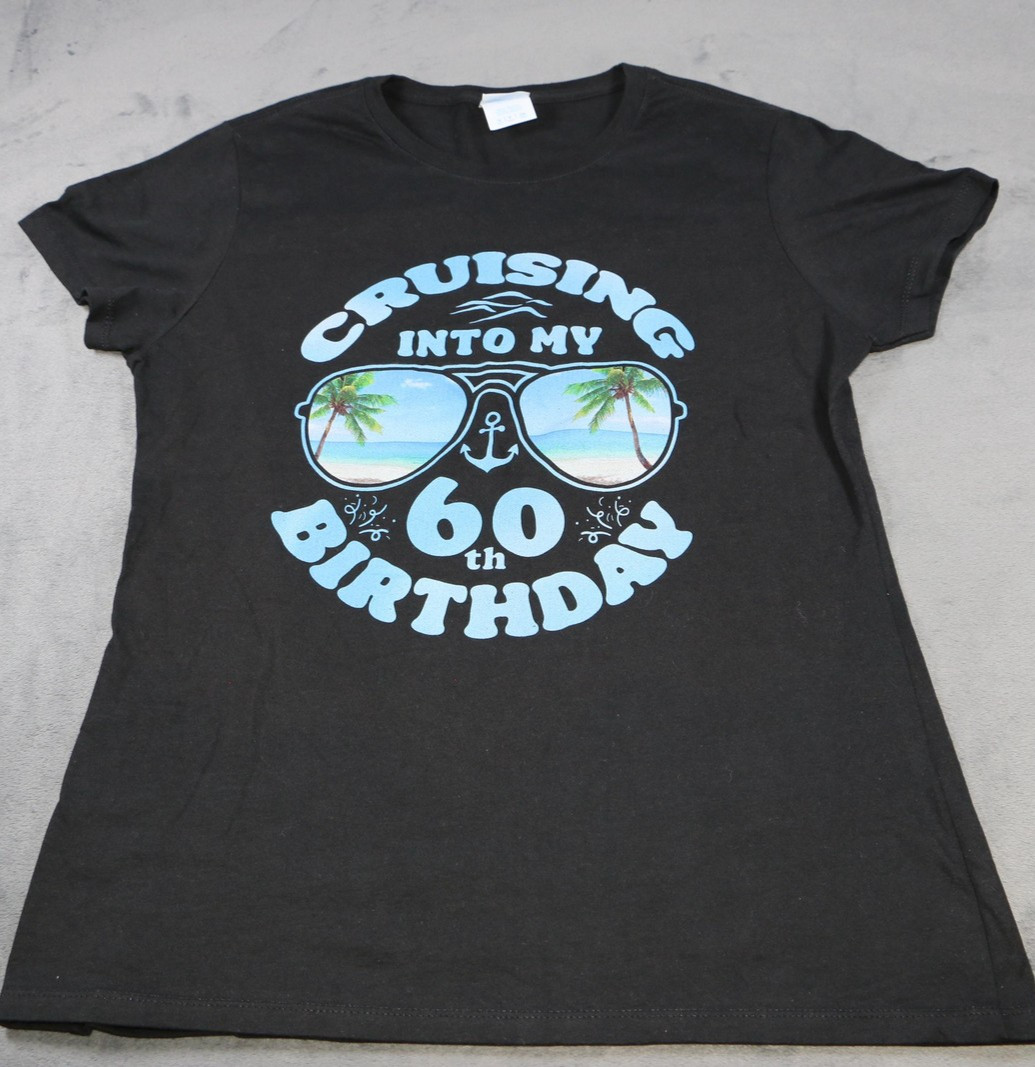 Cruising Into My 60th Birthday Shirt Womens Small Palm Tree Beach Graphic Tee