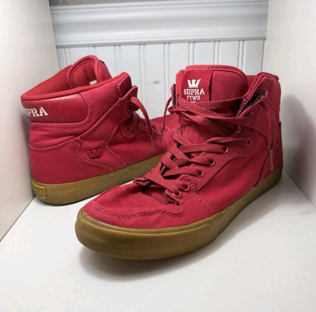SUPRA S28274 Men’s Red High-Top Canvas Sneakers Lace-Up Size 10