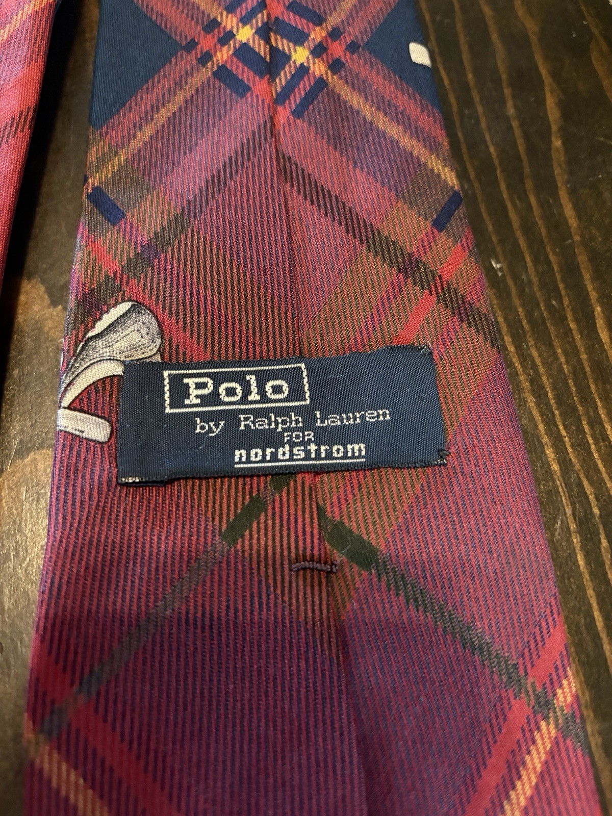 Vintage Polo Ralph Lauren for Nordstrom Golf Tie Tartan Plaid Golf Clubs Novelty