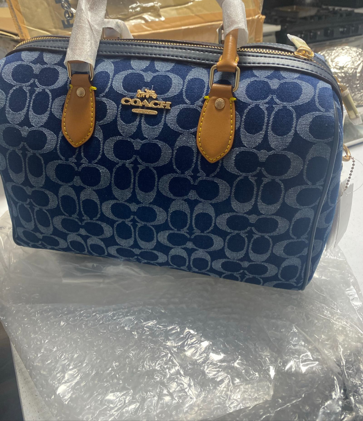 COACH Rowan Large Satchel Signature Denim Leather Crossbody Bag CY699 NEW NWT