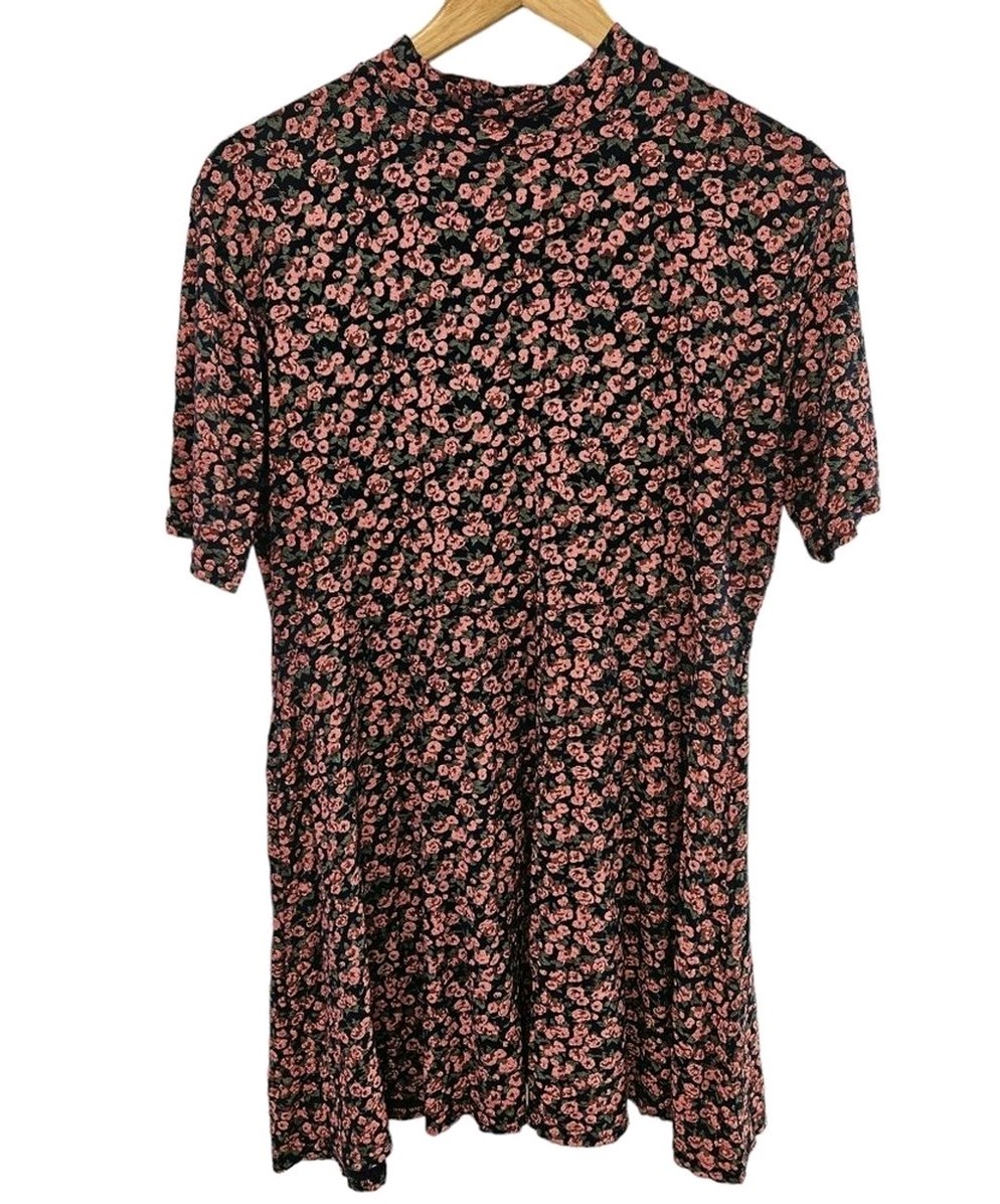 Boohoo EUC Women’s Floral High Neck Boho Cottagecore Mini Shift Dress Size 22