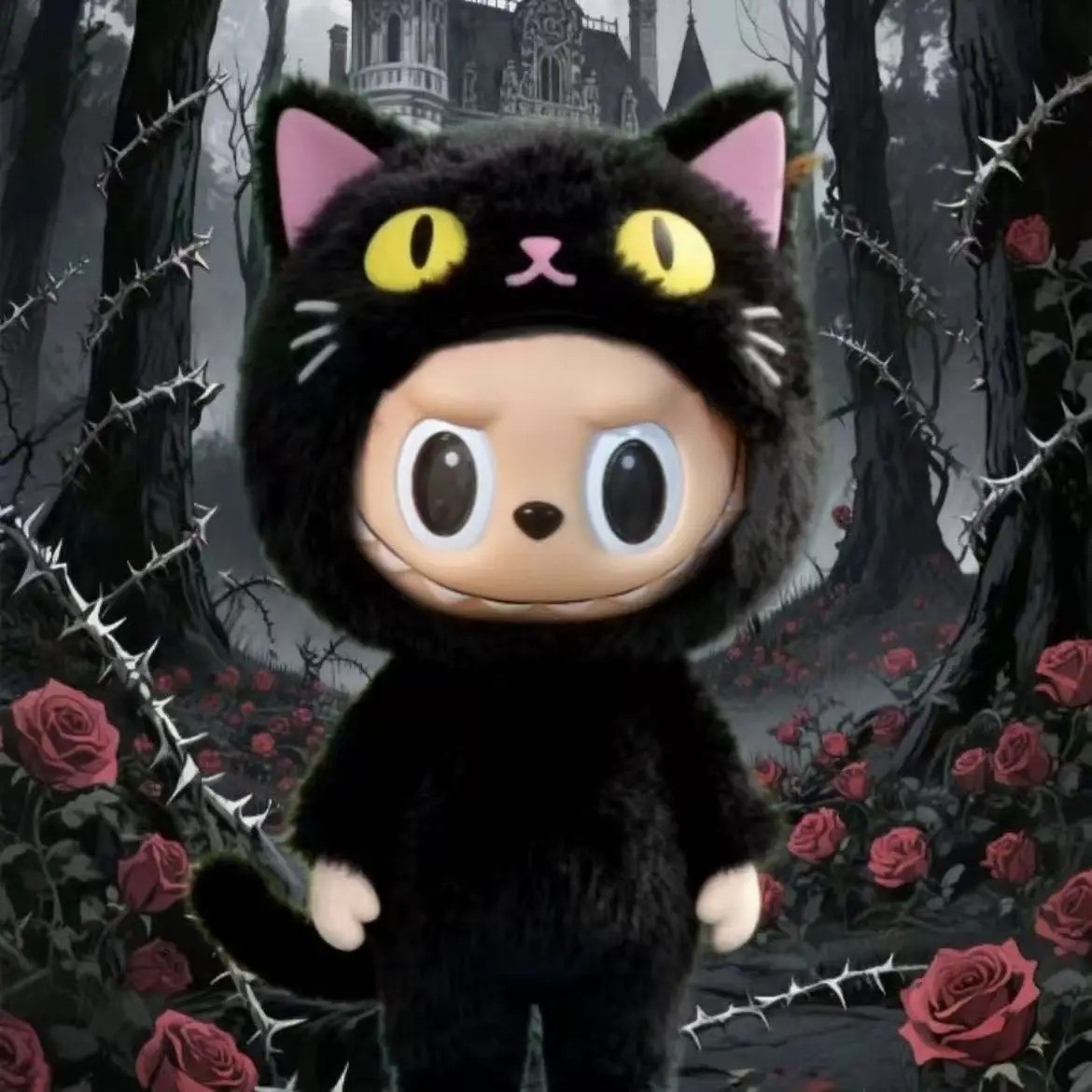 For 17cm Labubu Costume Cosplay Changeable Handmade Black Cat Plush Set Skirt La