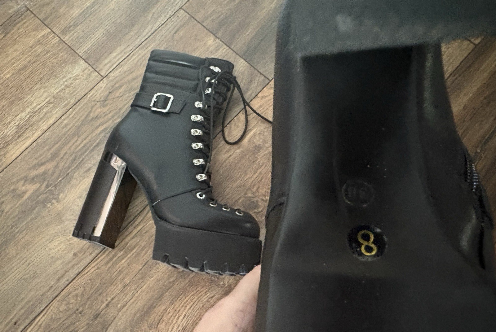 Black Platform Boots Sz 8 Corset Style Open Laces Goth Cyber Club Comfortable