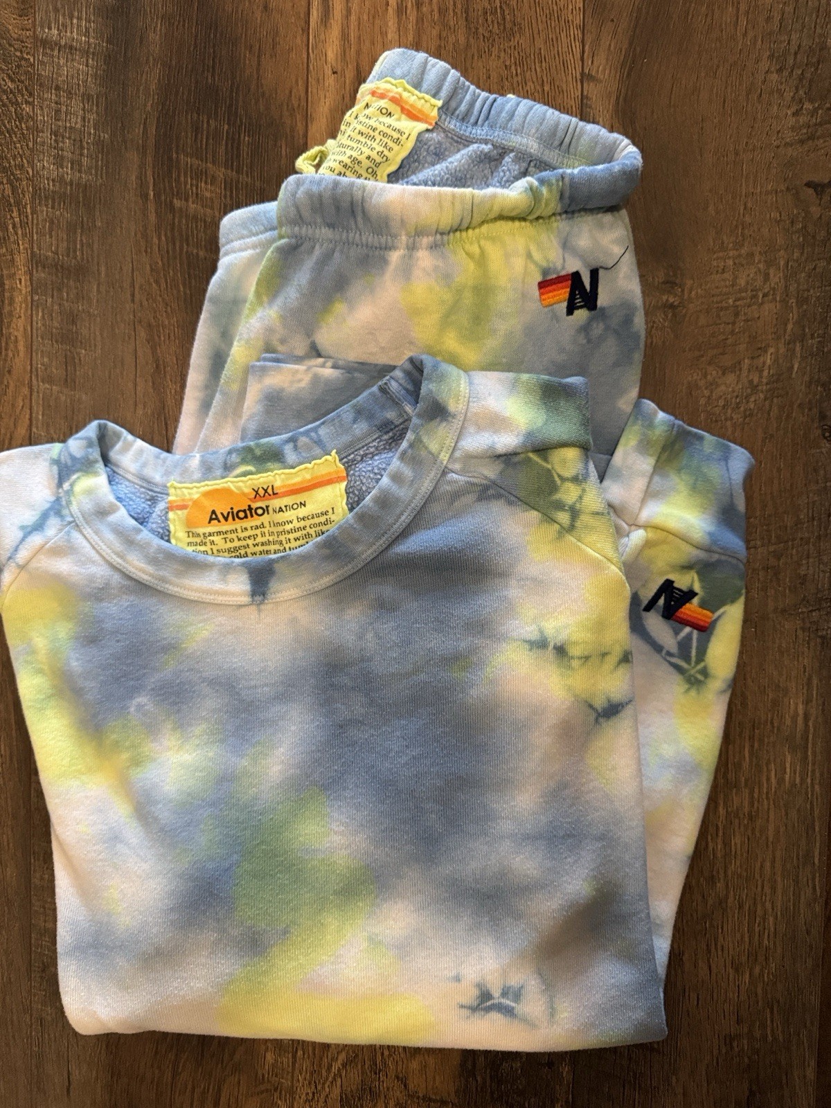 Aviator Nation Tie-Dye Fleece Jogger Set Blue Yellow White $125 OBO