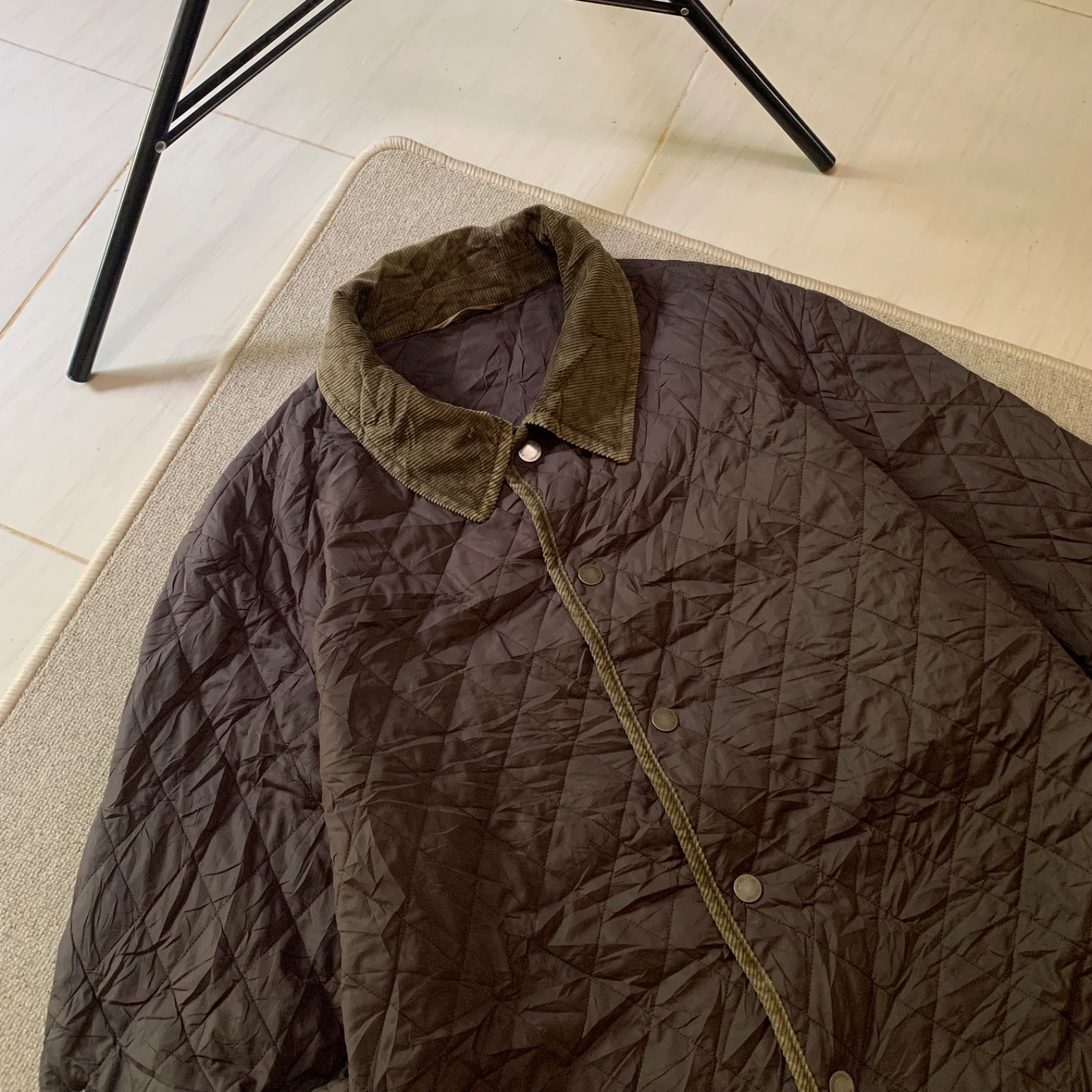 Aquascutum London Brown Quilted Jacket Corduroy Collar Heritage Barn Coat Men’s