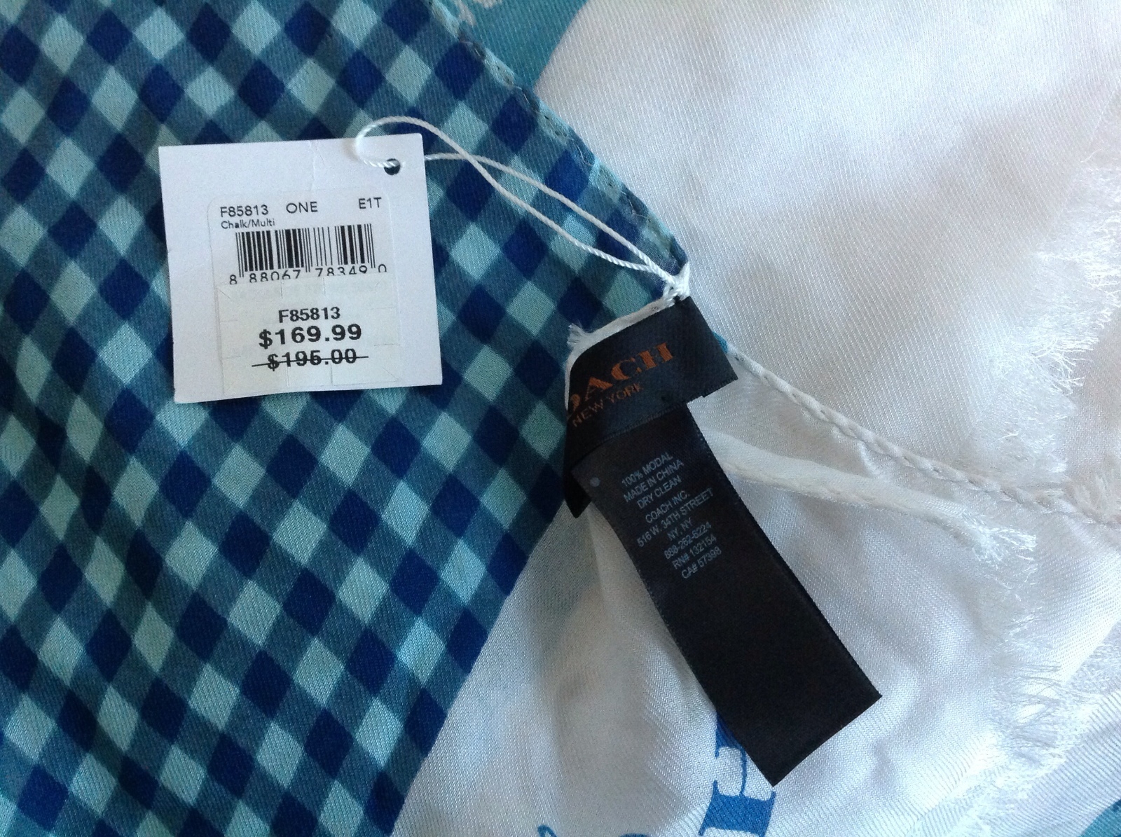 NWT Coach Badlands Patchwork Scarf Neck Wrap F85813 Chalk Multicolor Blue