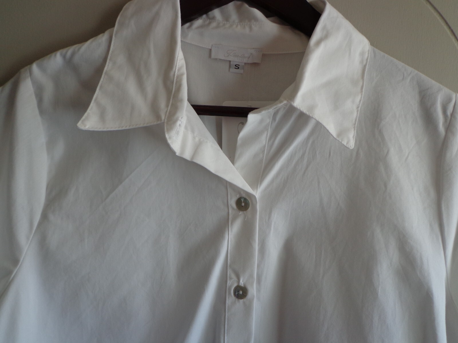 NWT I Love Linen Hi-Lo Button Down Blouse S White Long Sleeve Button Cuff