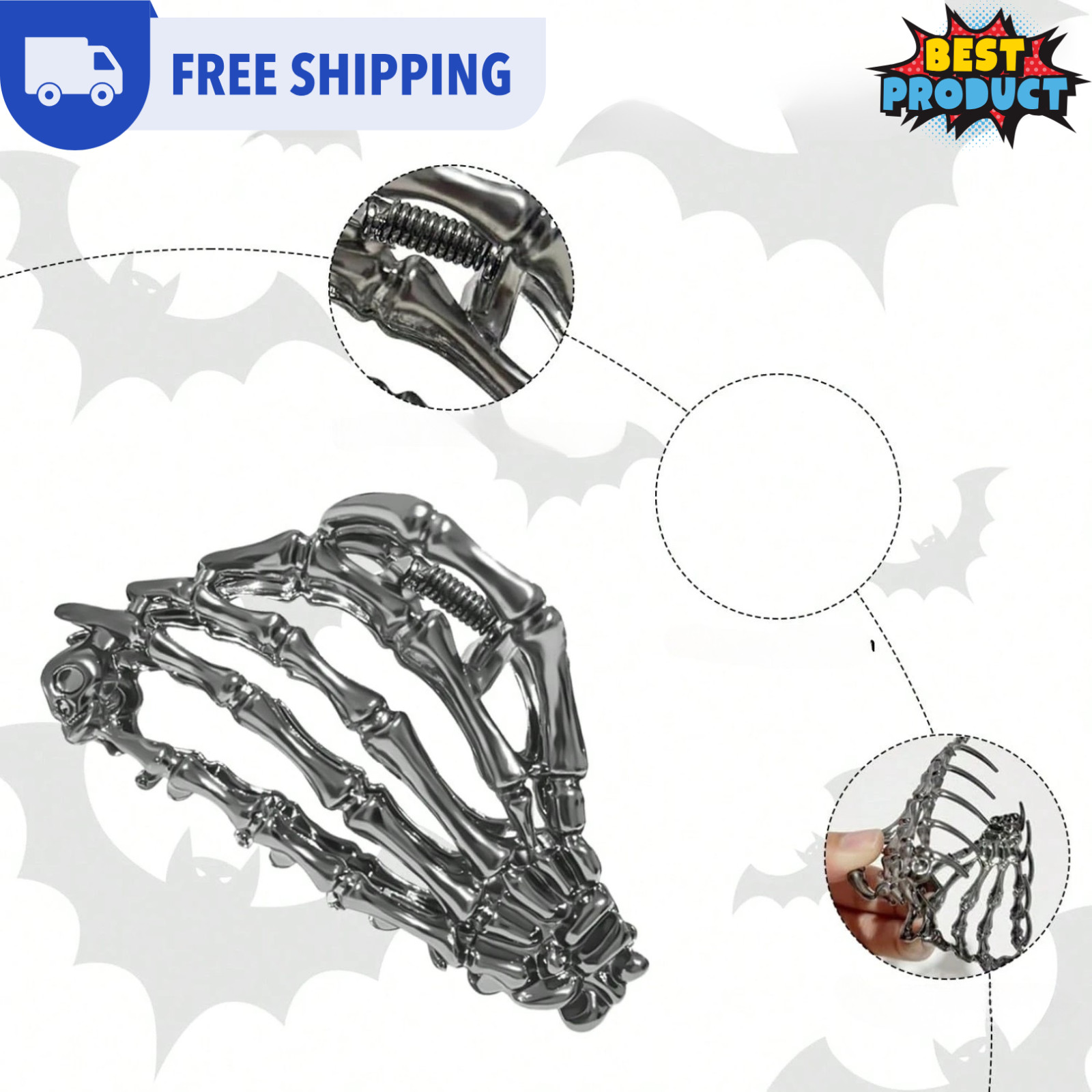 3pcs Metal Gothic Hair Clips Skeleton Hand Skull Spider Halloween Claw Clips US