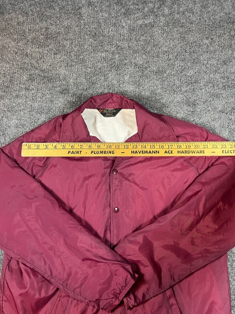 Vintage Sears Jacket Mens Large Maroon Nylon Coaches Lined Snap Front 90s Street