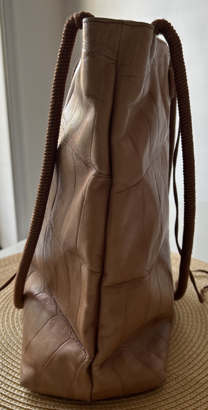 Falor Le Borse Tote Shoulder Bag Brown Crocodile Embossed Leather Italy 11”H