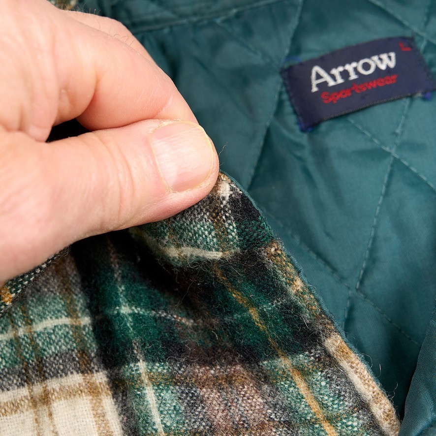 Arrow Sportswear Shacket Mens L Green Brown Plaid Lined Quilted Wool Vintage 70s
