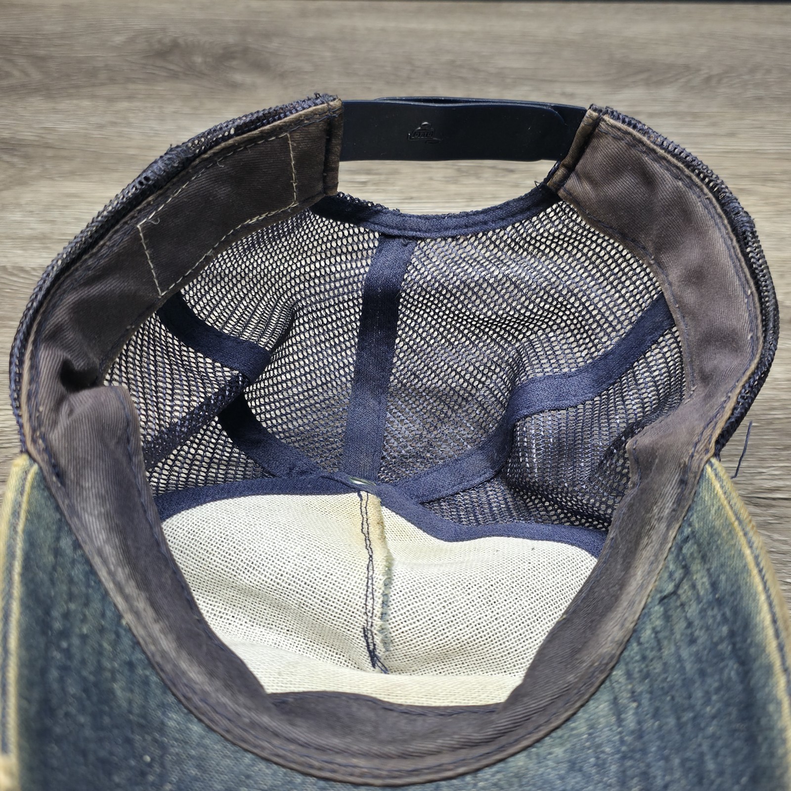 Vintage Star Track Train Railroad Crossing Denim Hat – Right Of His Head