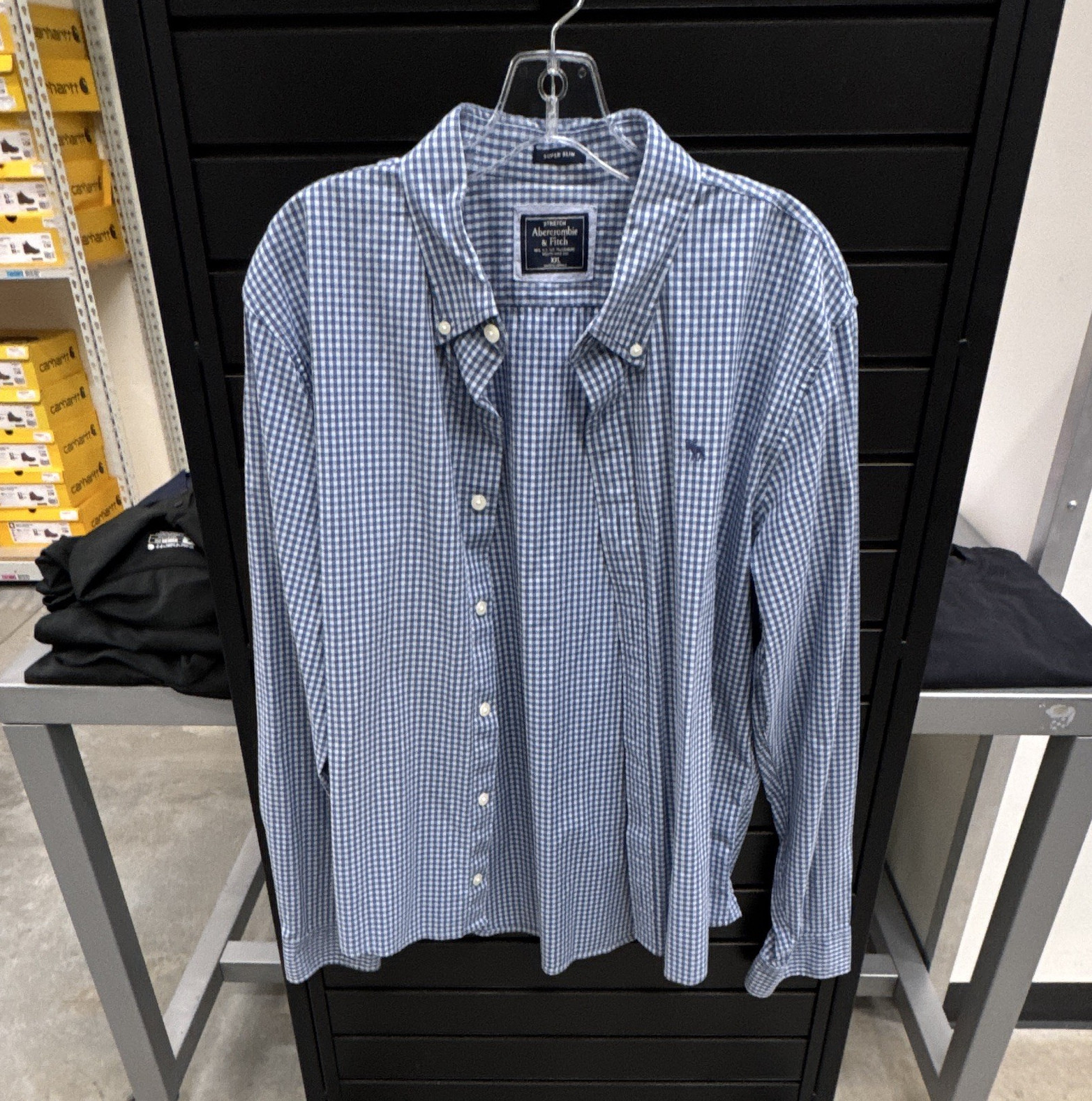 Abercrombie & Fitch Men’s XXL Super Slim Blue White Check Stretch Cotton Shirt