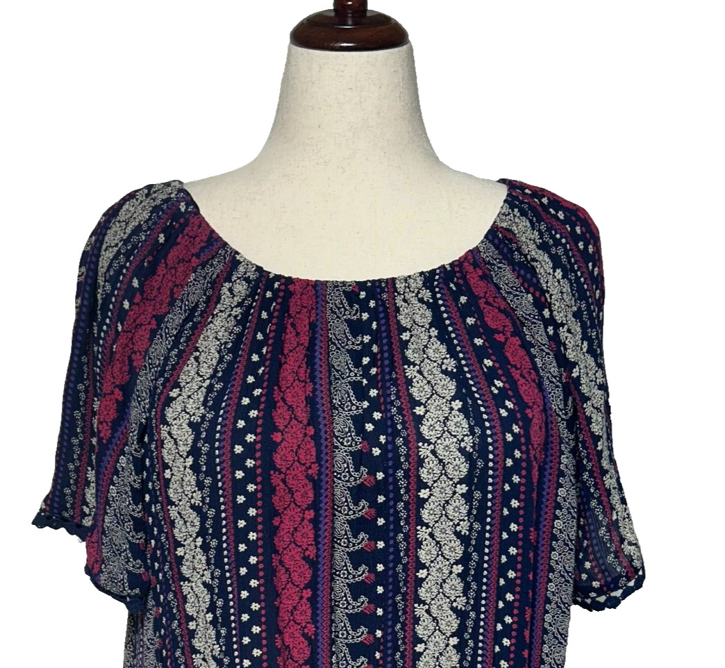 Westport Top Womens 2X Red Blue Floral Paisley Lace Trim Peasant Boho NWT
