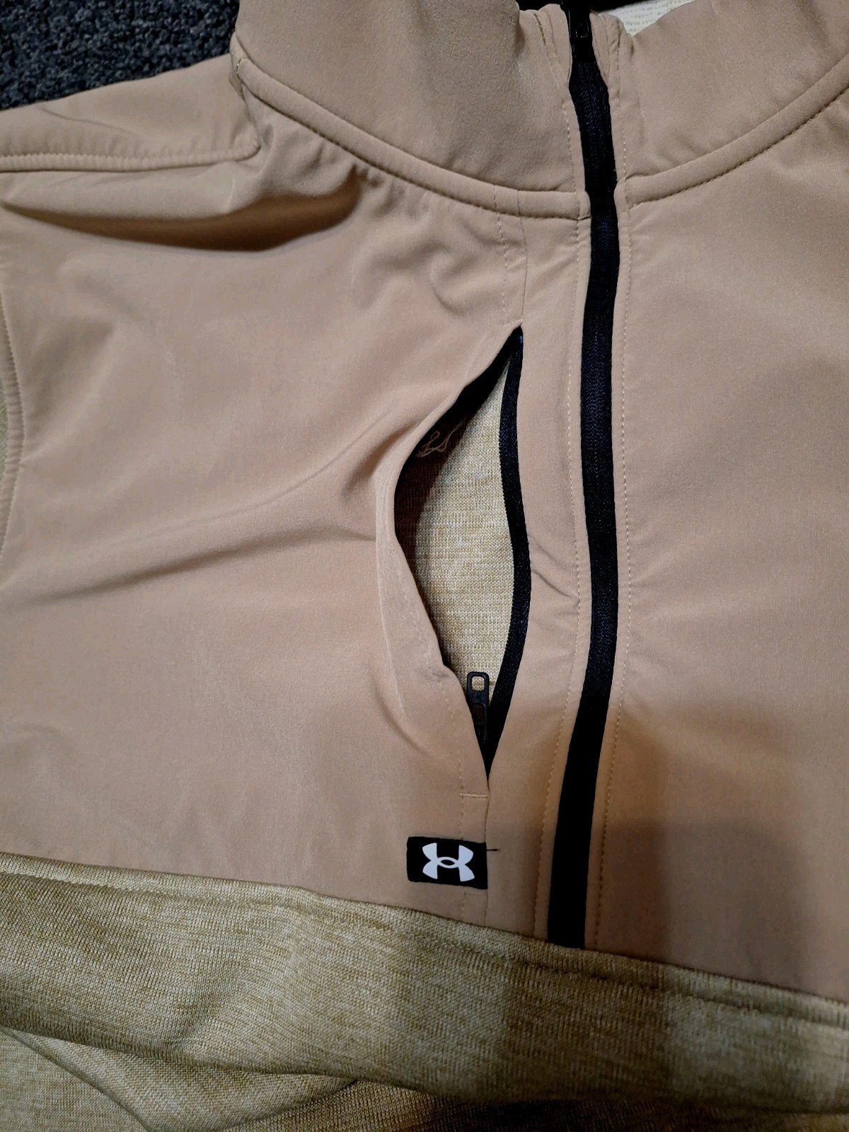Under Armour Golf Drive Storm Sweater Mens XL Tan Fleece 1/2 Zip Pullover EPC