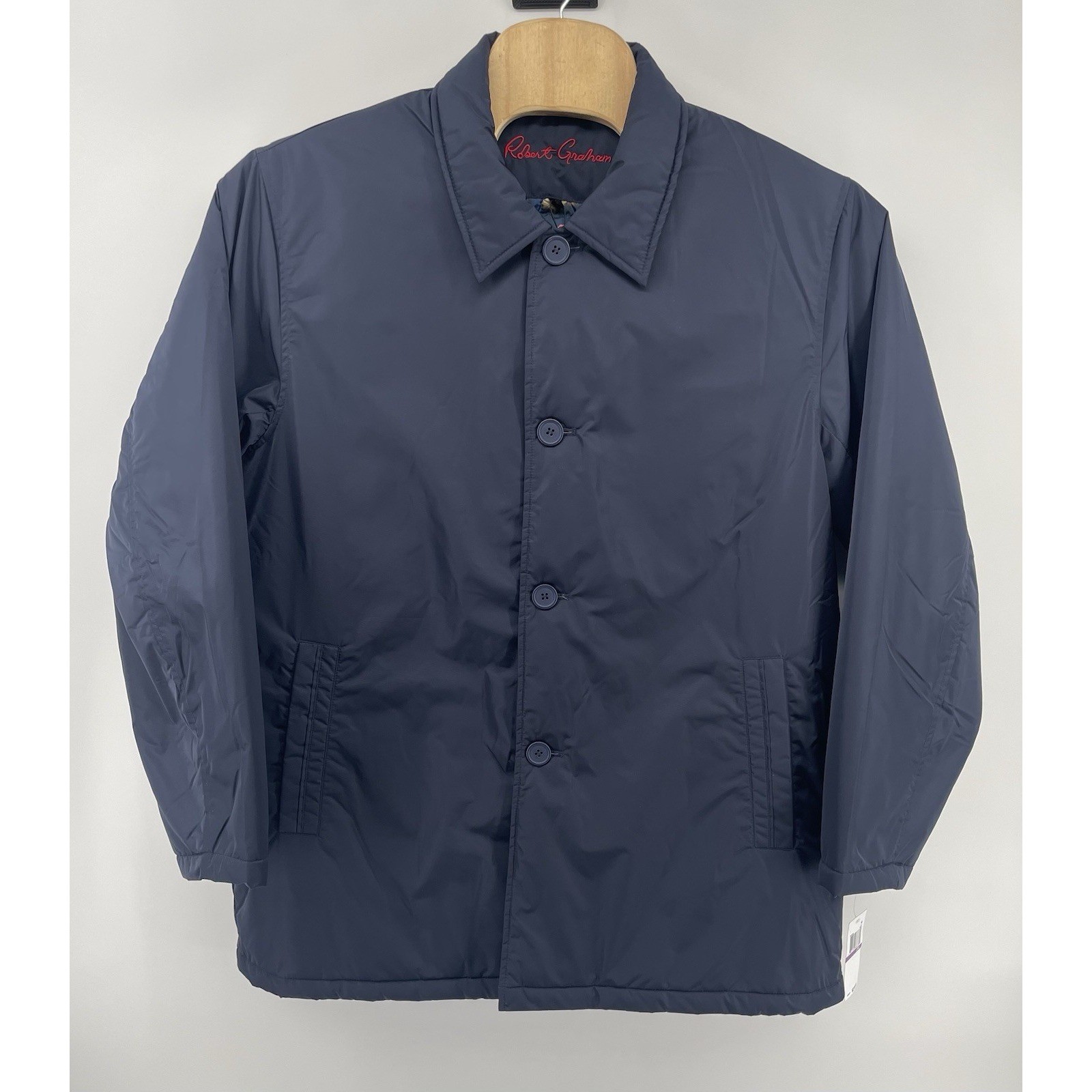 Robert Graham Car Coat Men 2XL Navy Blue Quilted Floral Lining Luxury NWT $275