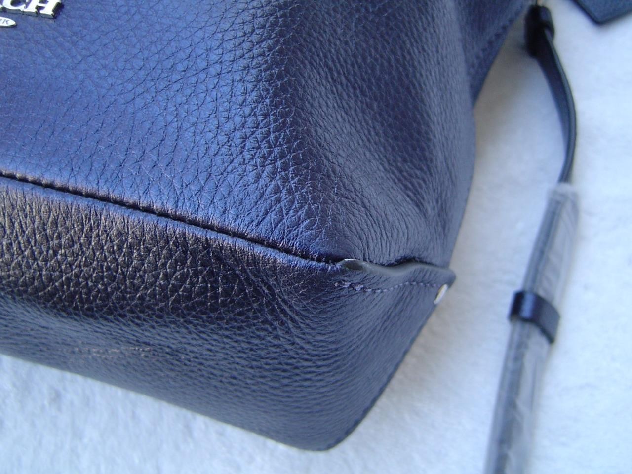 AUTHENTIC COACH METALLIC BLUE PEBBLE LEATHER MINI ABBY DUFFEL BAG #87691