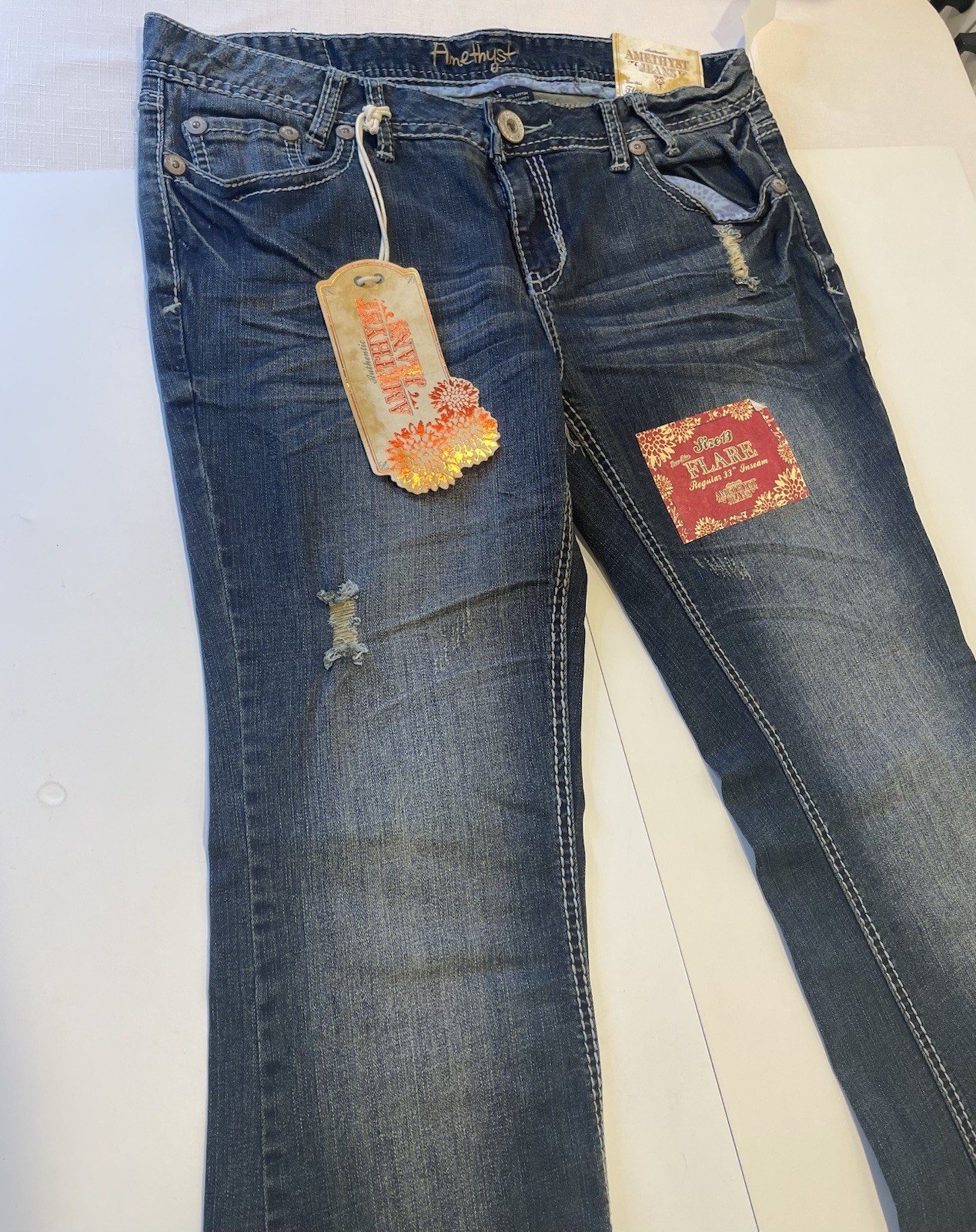 Amethyst Jeans Juniors 13 Blue Bootcut Flare Stretch Denim Dark Wash Embroidered
