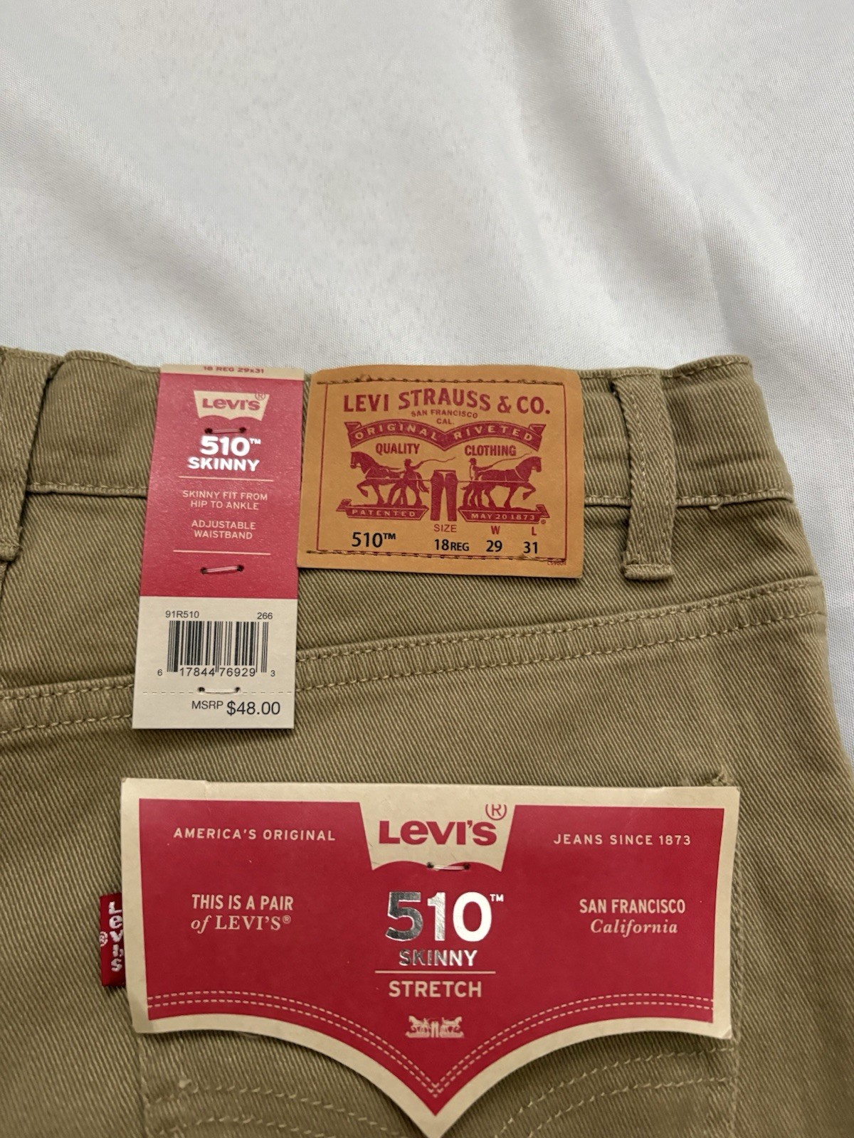 NEW Levis Boys 510 Skinny Performance Stretch Jean Size 18 REG 29 x 31 Levis Tan